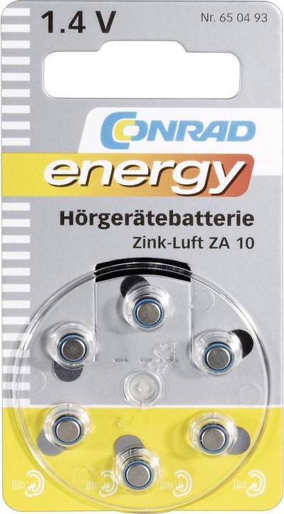 Produktbild Conrad energy Hörgerätebatterien ZA10 (6 Stk., 10, 90 mAh)