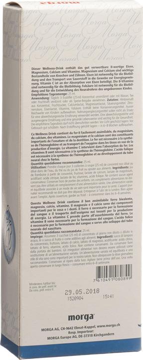 Nährwerte und Zutaten Morga Eisen Wellness Drink (1 Stück, Flüssigkeit, 920 g)