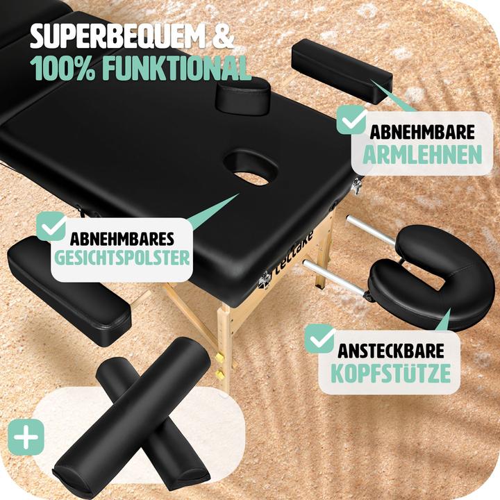 Produktbild tectake 3 Zonen Massageliege-Set Somwang mit 7,5cm Polsterung, Rollen und Holzgestell