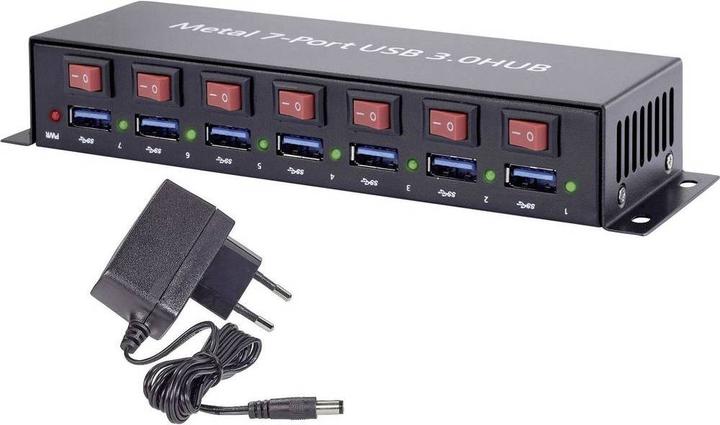 Renkforce Hub 7 ports USB 3 métal, commutable (USB-B, 7 Ports)