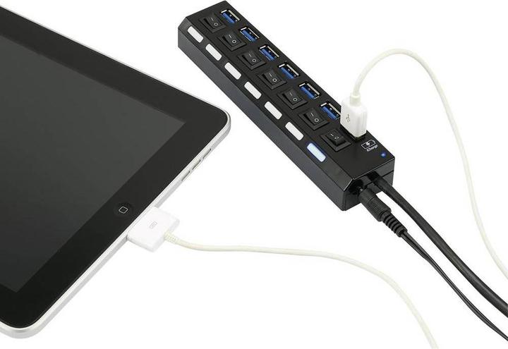 Actual product image Renkforce 7 port USB 3 hub, switchable with iPad charging port and power supply unit (USB-A, 7 Ports)