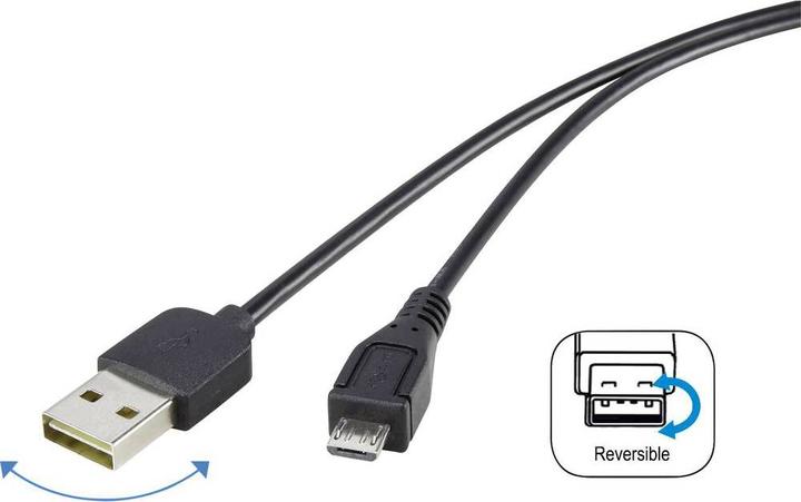 Renkforce Cavo di connessione USB 2 A/Micro-B da 1,8 m con spina reversibile: non inserire mai più il cavo (1.80 m, USB 2.0)