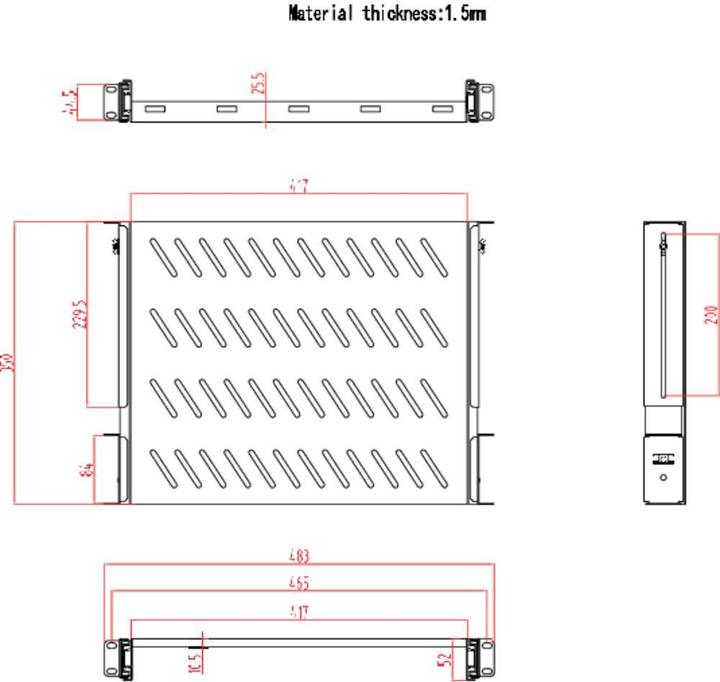 Productafbeelding Renkforce Netwerkkast Apparatuurplank 19 inch 1 U Pull-out Geschikt voor kastdiepte: vanaf 400 mm