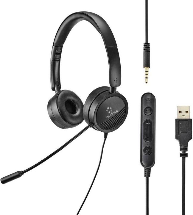 Renkforce 2-in-1-Headset mit 3.5 mm-Stecker & USB-Inline-Steuerung (Kabelgebunden, USB-A)