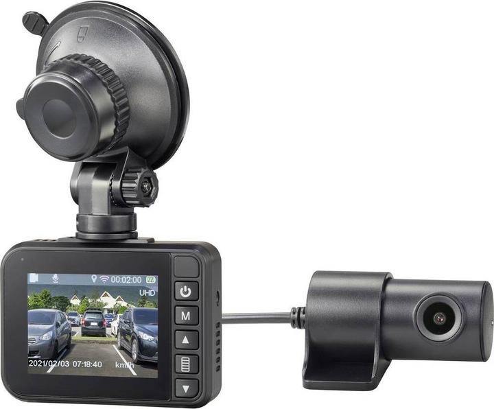 Produktbild Renkforce 4K Dashcam mit integriertem GPS, WLAN und Rückfahrkamera (Akku, WLAN, Beschleunigungssensor, GPS-Empfänger, 4K)
