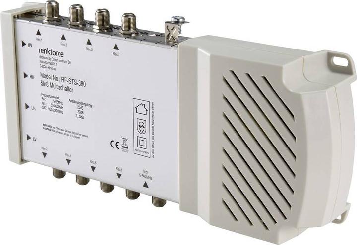 Actual product image Renkforce RF-STS-380 SAT multiswitch Inputs (multiswitch): 5 (4 SAT/1 terrestrial) Number of subscribers: 8 (Multi switch)