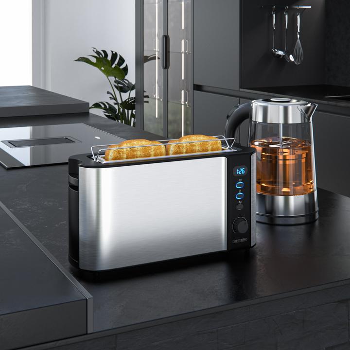 Actual product image Arendo Breakfast set, glass kettle 1.7l with tea strainer & 2-slice long slot toaster, stainless steel (1.70 l)