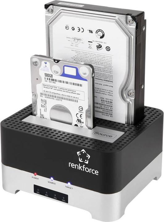 Actual product image Renkforce USB 3 SATA hard disk docking station with clone function