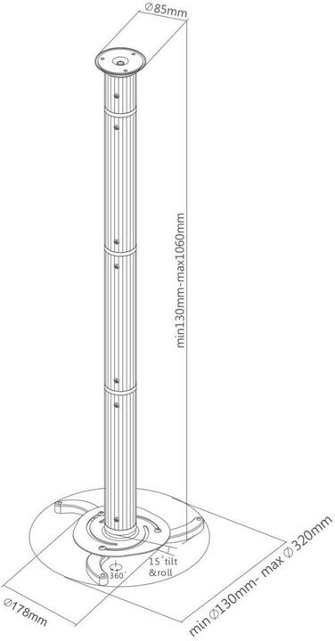 Immagine prodotto SpeaKa Professional Supporto da soffitto per proiettore, regolabile in altezza da 13 a 106 cm (Soffitto)