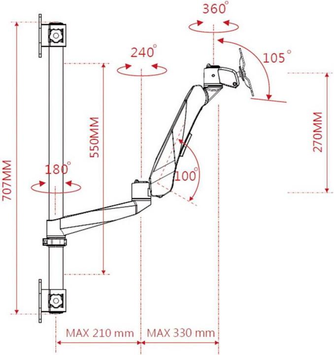 Image du produit SpeaKa Professional Support d'écran SuperFlex réglable en hauteur, montage mural avec technique de pression de gaz (Mur, 30")