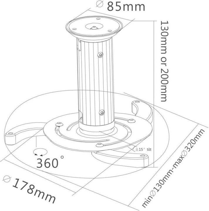Produktbild SpeaKa Professional Beamer-Deckenhalterung, höhenverstellbar 13 - 20 cm (Decke)