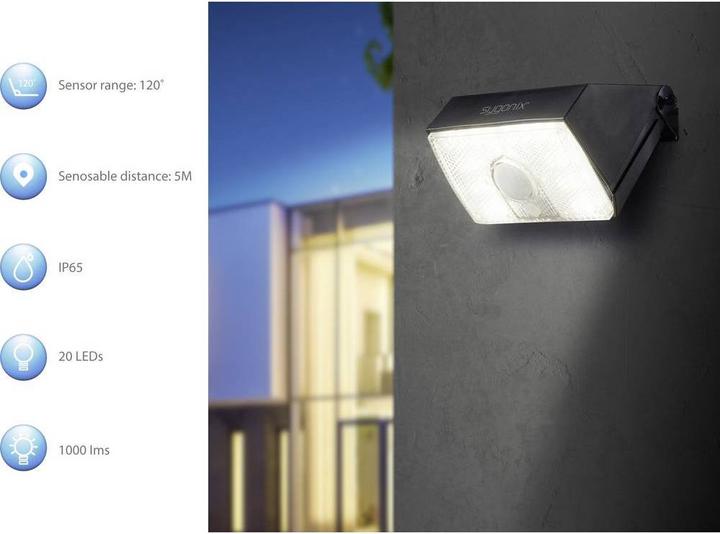 Produktbild Sygonix Solar-Wandleuchte mit PIR Bewegungssensor, 4000 K, 1000 lumen (1000 lm, IP65)