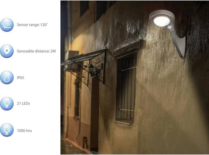 Immagine prodotto Sygonix Lampada da parete solare con sensore di movimento PIR (1000 lm, IP65)
