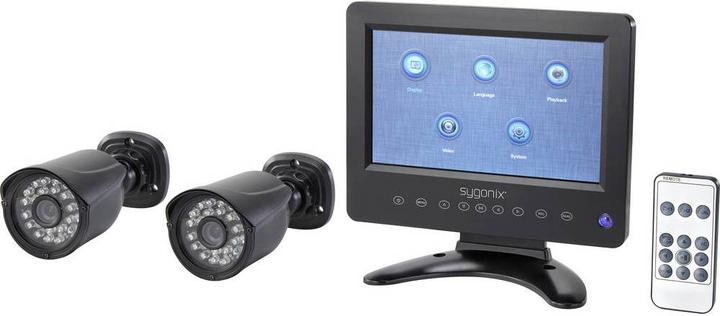Produktbild Sygonix AHD Ãoeberwachungskamera-Set, LCD-DVR Kombisystem mit 7” LCD-Monitor, 2 x 720p IP65-Kameras (1280 x 720 Pixels)