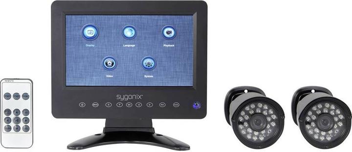 Produktbild Sygonix AHD Ãoeberwachungskamera-Set, LCD-DVR Kombisystem mit 7” LCD-Monitor, 2 x 720p IP65-Kameras (1280 x 720 Pixels)