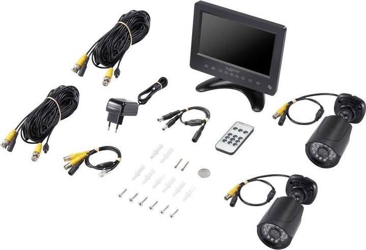 Produktbild Sygonix AHD Ãoeberwachungskamera-Set, LCD-DVR Kombisystem mit 7” LCD-Monitor, 2 x 720p IP65-Kameras (1280 x 720 Pixels)