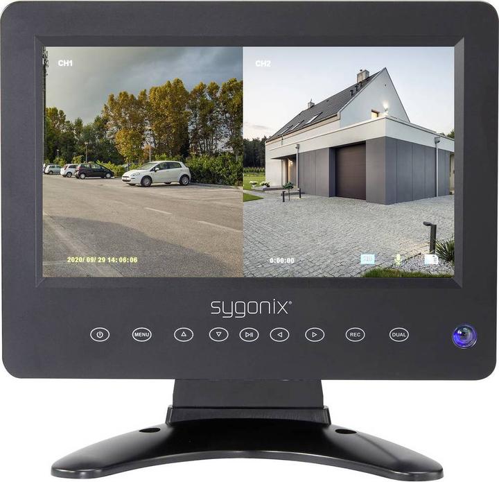 Produktbild Sygonix AHD Ãoeberwachungskamera-Set, LCD-DVR Kombisystem mit 7” LCD-Monitor, 2 x 720p IP65-Kameras (1280 x 720 Pixels)
