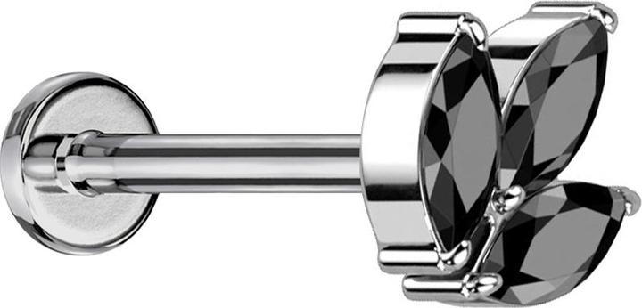 Actual product image Star Piercing Micro threadless labret silver three oval crystals black (without brass, Titanium G23)