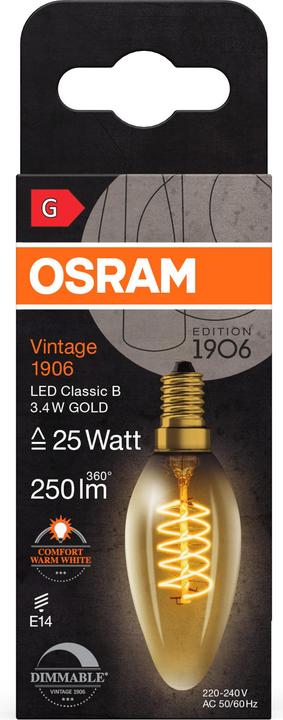 Actual product image Osram Vintage (E14, 3.40 W, 250 lm, 1 x, G)