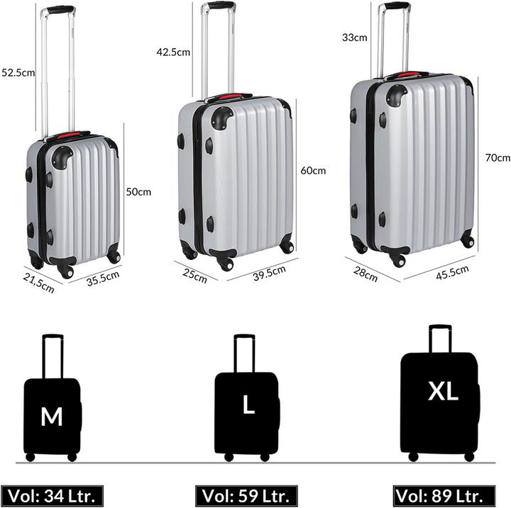 Image du produit Monzana Set de valises (89 l, Bagage à main (jusqu'à 50l), M (50 - 90l), L (90 - 115l))