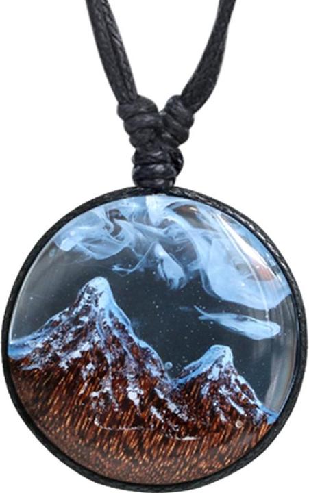 Image du produit Star Piercing Collier noir pendentif montagne enneigée époxy bleu en bois de tamarin (sans laiton, Organique)