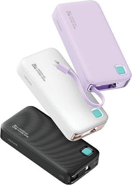 Produktbild Usams Powerbank ze zwijanym kablem USB-C Retractable 10000 mAh PD 20W Fast Charge XY Series czarny/b (10000 mAh, 50 W, 50 Wh)