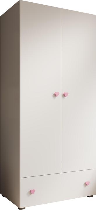 ADRK Furniture Emily wardrobe with hinged doors and a heart-shaped handle (pink) (80 cm)