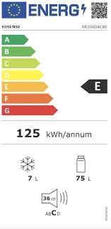 Energie-Label Hisense RR106D4CRE Eintüriger Kühlschrank 82 Liter Klasse (82 l)