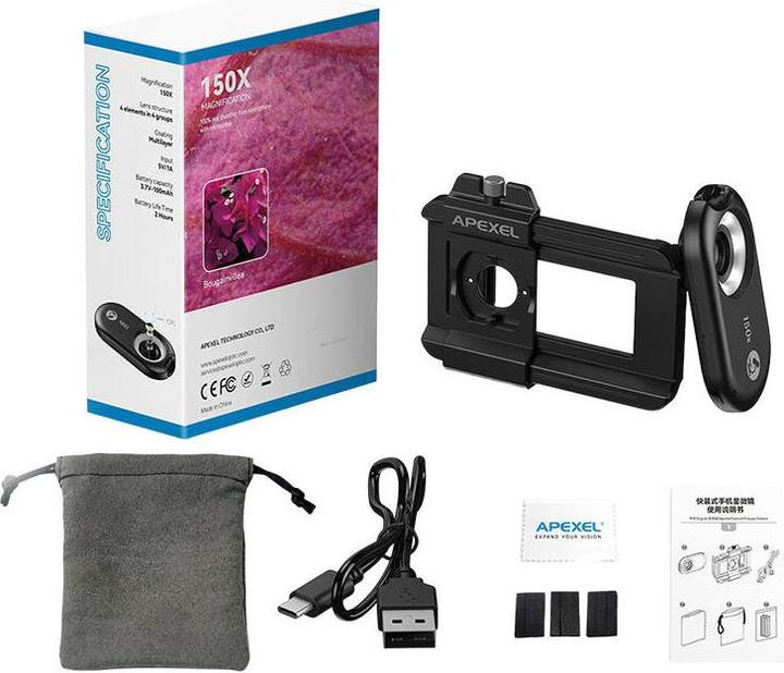 Actual product image Apexel Lens for phone 150x APL-MS150