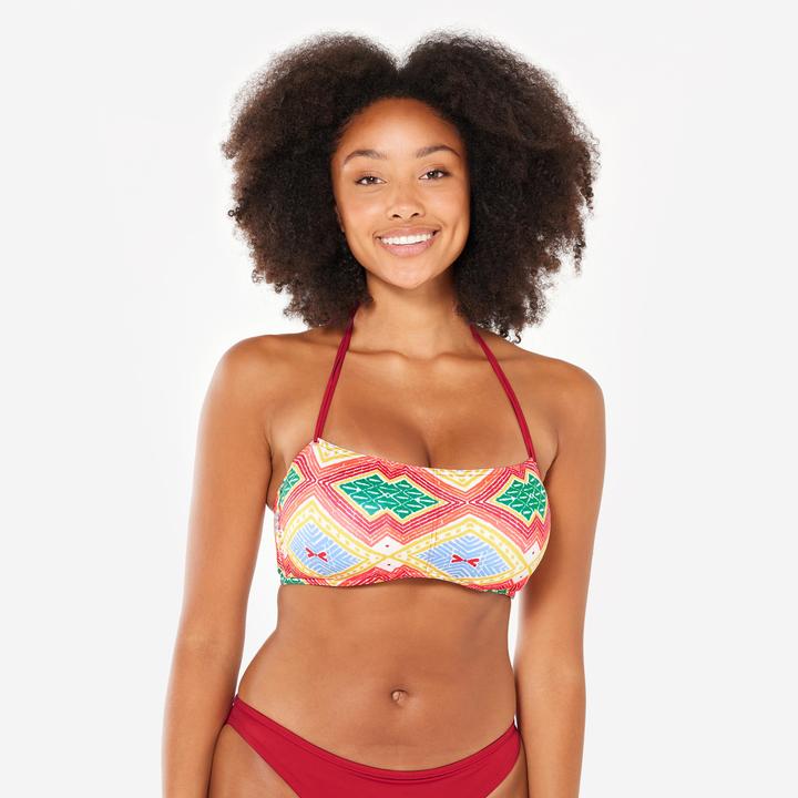 Olaian Bikini-Oberteil Damen Bandeau Surfen Lori Sangria rot