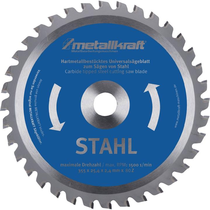Produktbild Metallkraft Metallkreissägeblatt Stahl Sägeblatt-Ø 355 mm Breite 2,4 mm HM Bohrungs-Ø 25,4 mm Z.80