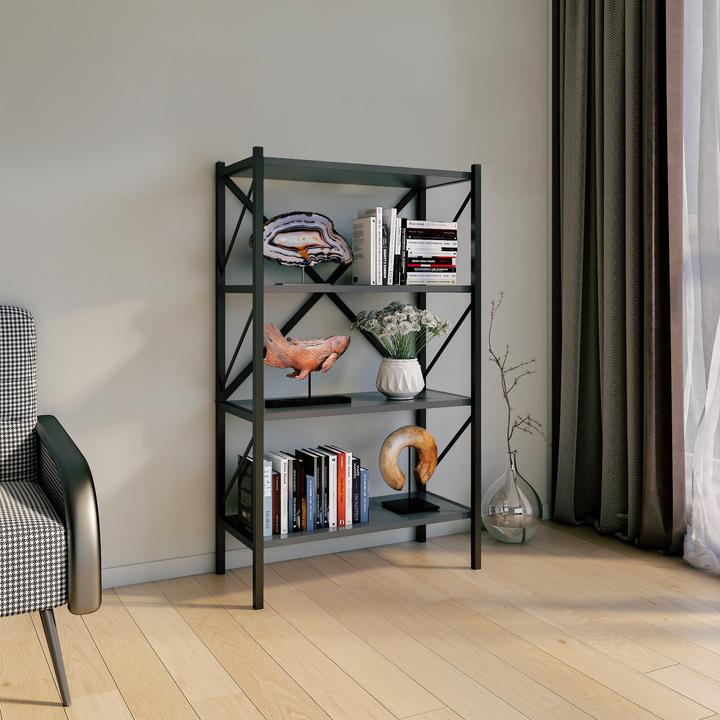 Image du produit VCM Bois Métal Rangement Étagère sur pied Bibliothèque Déco Livres Étagère sur pied Insasi 4 (66 x 34 x 121 cm)
