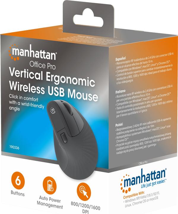Produktbild Manhattan Vertikale Ergonomische Kabellose USB-Maus (Kabellos)