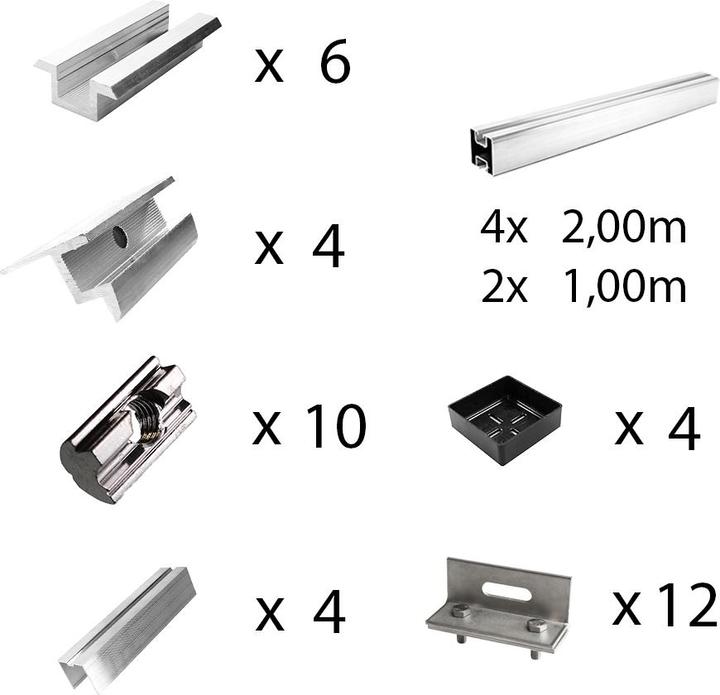 Image du produit Offgridtec Befestigungskit mit Stehfalzklemmen für Schrägdachmontage 4 Solarpanele Rahmenhöhe 35mm