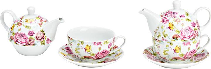 Produktbild G. Wurm Teekanne mit Tasse, Rosendekor aus Porzellan pink/rosa (B/H/T) 17x15x15cm 400/200ml (0 l)