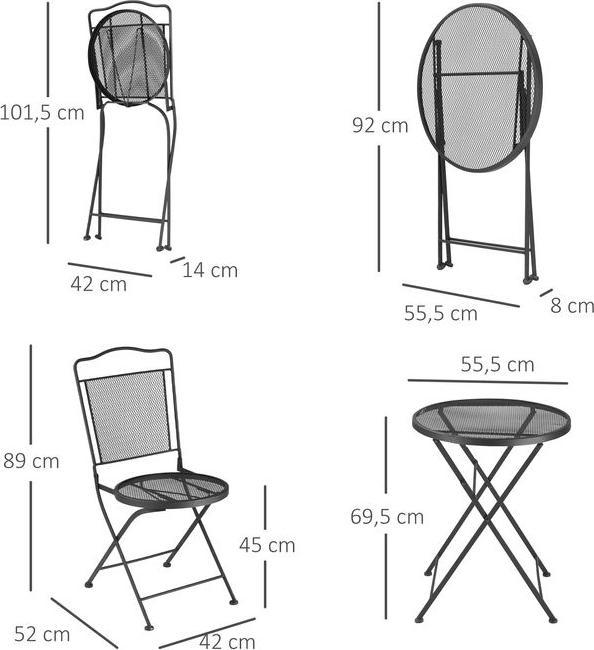 Produktbild Swisshandel24 Gartenmöbel-Set Gartenlounge Balkonmöbel Set für 2 Personen Essgruppe 1 Tisch+2 Stühle Metall Schwar (55.50 cm)