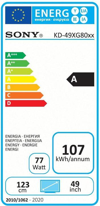 Energie-Label Sony KD43XG8096 (1.09", LCD, 4K, 2019)