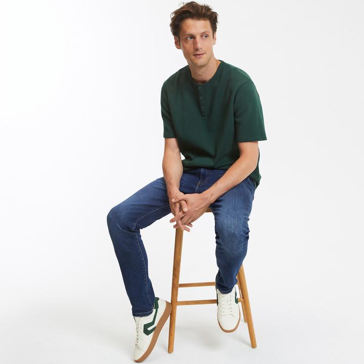 Image du produit La Redoute Collections Haut en forme de t-shirt avec encolure ronde et petite patte de boutonnage (L)