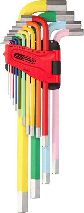 Produktbild KS Tools Winkelstiftschlüssel-Satz extralang, Innensechskant, Zollmasse, 14 Teile