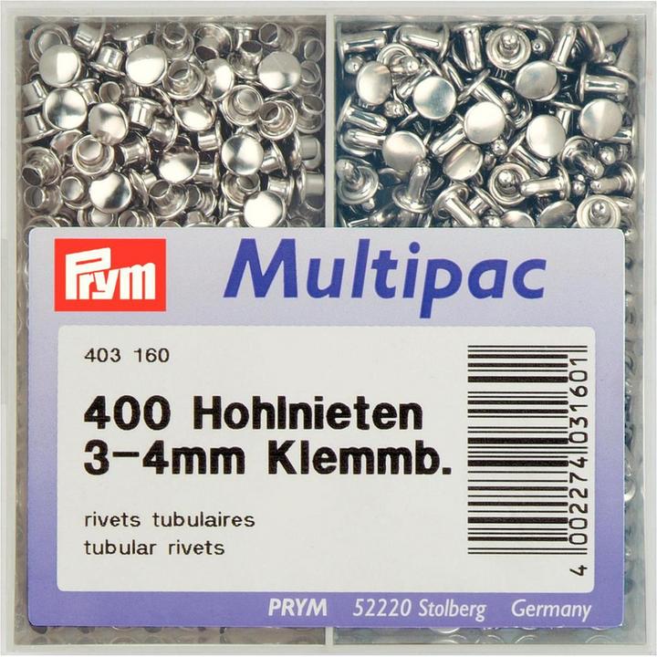Actual product image Prym Hollow rivets, brass, silver 3-4 mm, tin 400 pcs, multipack