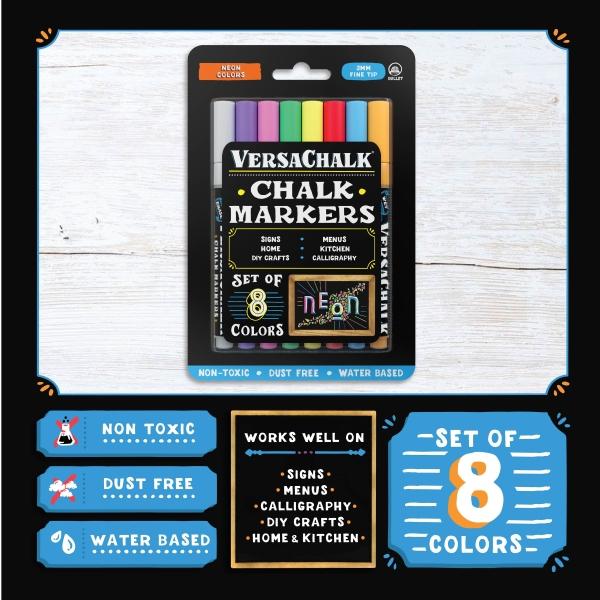 Actual product image VersaChalk - Neon Liquid Chalk Marker Set of 8 with 3mm tip (Multicoloured, 3 mm, 8 x)