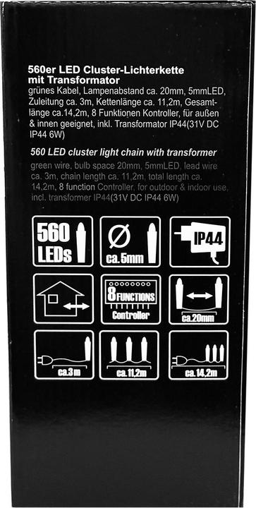 Produktbild Mojawo 560er Cluster-Lichterkette LEDs Innen und Aussen warmweiss (14.20 m)