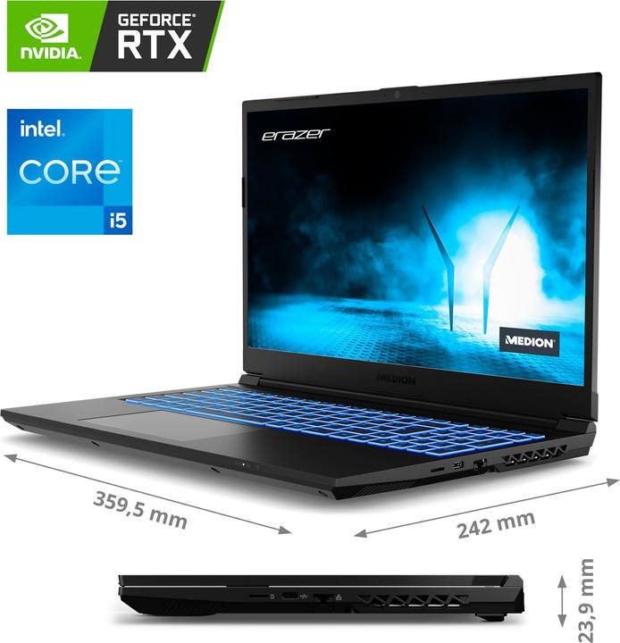 Image du produit Medion Erazer Crawler E30 i5 16 N W11H 30033917 (15.60", Intel Core i5-12500H, 512 Go)
