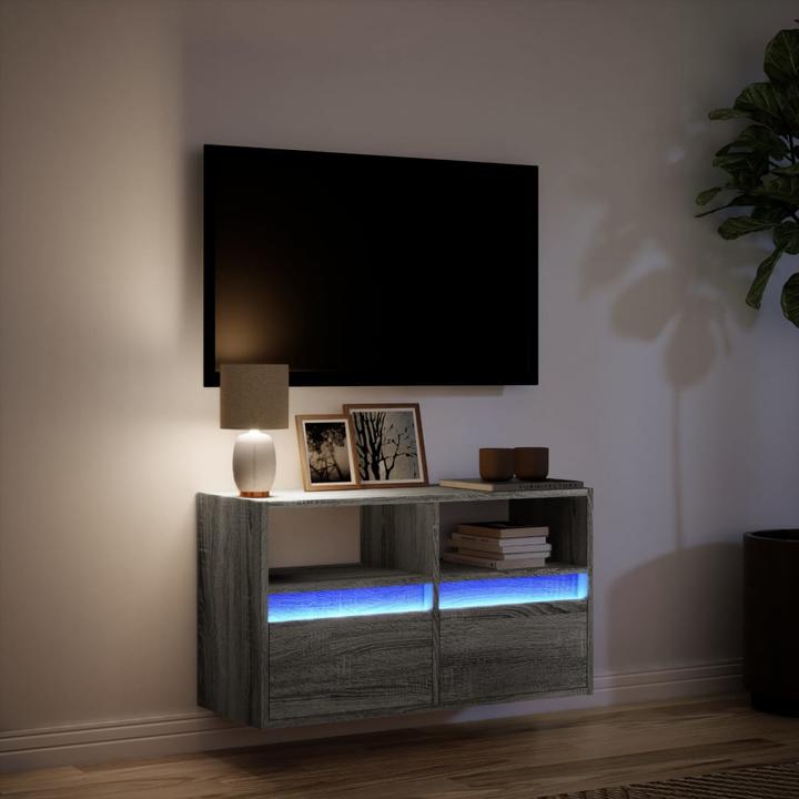 Actual product image VidaXL TV cabinet Wall unit Lowboard Hanging with LED lighting Grey Sonoma