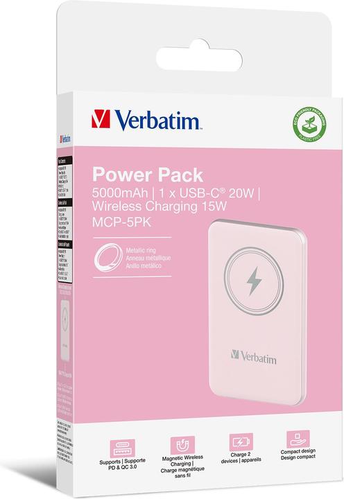 Produktbild Verbatim POWER BANK 5000 ROSE (5000 mAh, 20 W, 18.50 Wh)