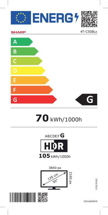 Label énergétique Sharp 50BL3EA (50", BL2EF, LCD, 4K, 2019)