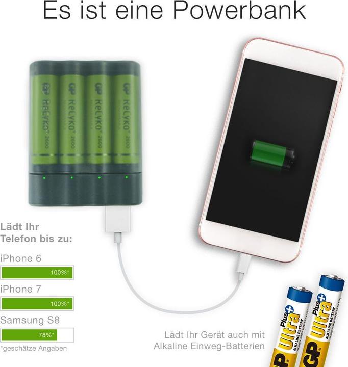 Produktbild GP Batteries CHARGE AnyWay 3in1 Ladegerät & Powerbank (2600 mAh, 12.50 Wh)