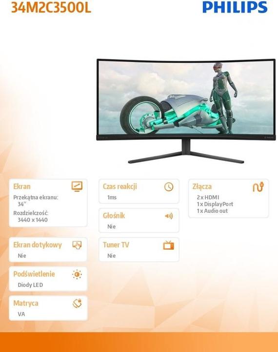 Actual product image Philips Evnia 34M2C3500L (3440 x 1440 pixels, 34")