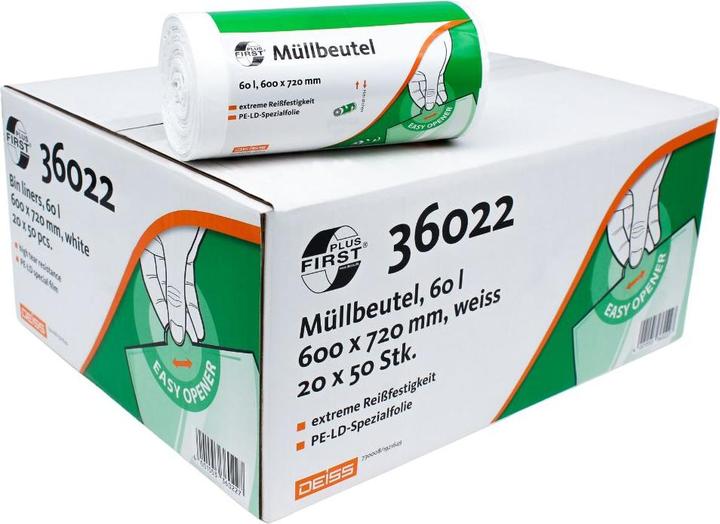 Actual product image Deiss FIRST bin liner 36022 60l white 50pcs. (50 x, 60 l)