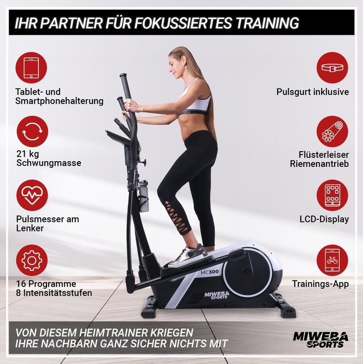 Produktbild Miweba Sports Crosstrainer MC300 Heimtrainer Fitnessgerät Pedaltrainer Sport (Weiss/Schwarz)